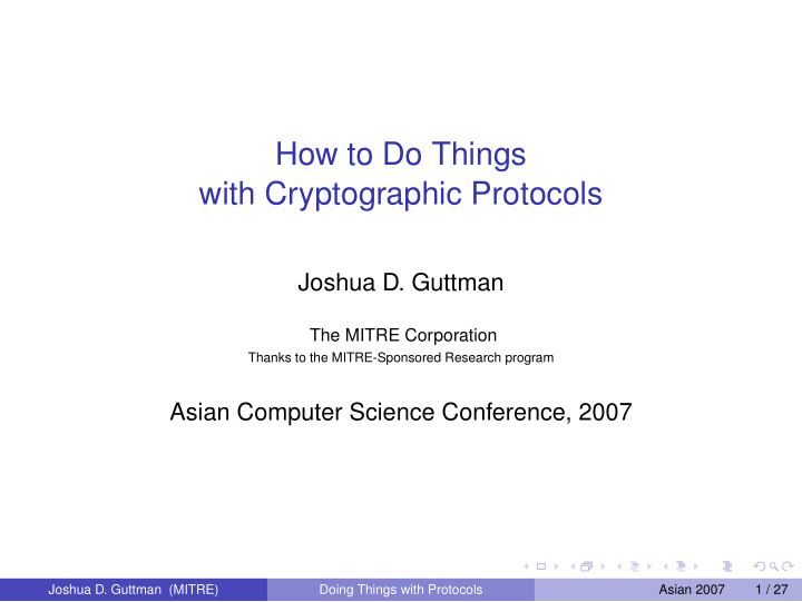 how to do things with cryptographic protocols