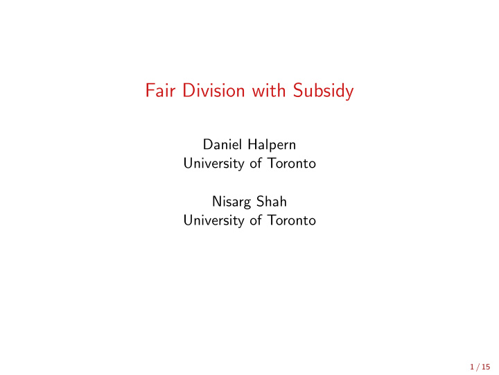 fair division with subsidy