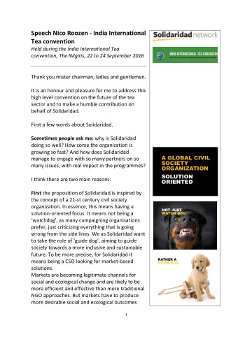 Speech Nico Roozen - India International  Tea convention  Held during the India International Tea