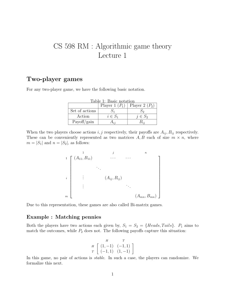 cs 598 rm algorithmic game theory lecture 1