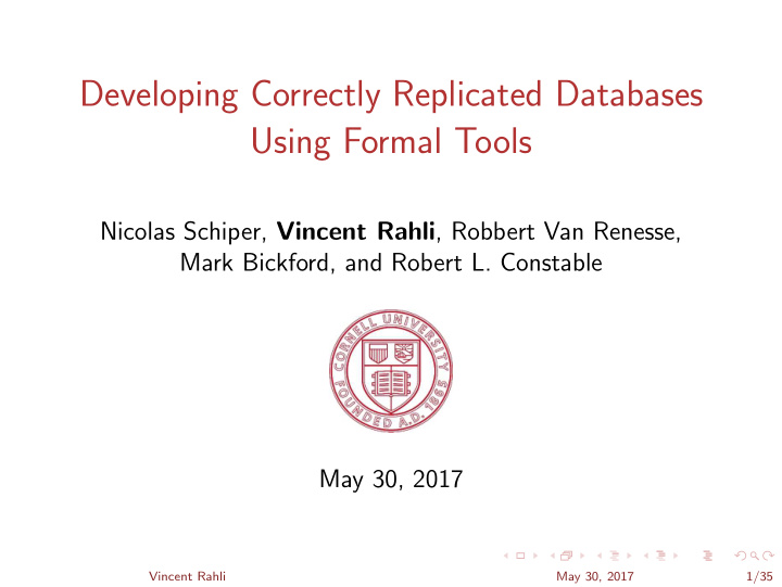 developing correctly replicated databases using formal