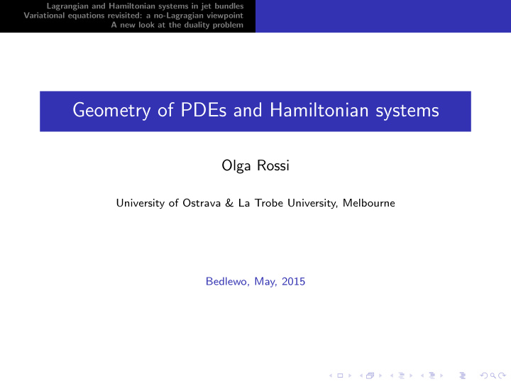 geometry of pdes and hamiltonian systems