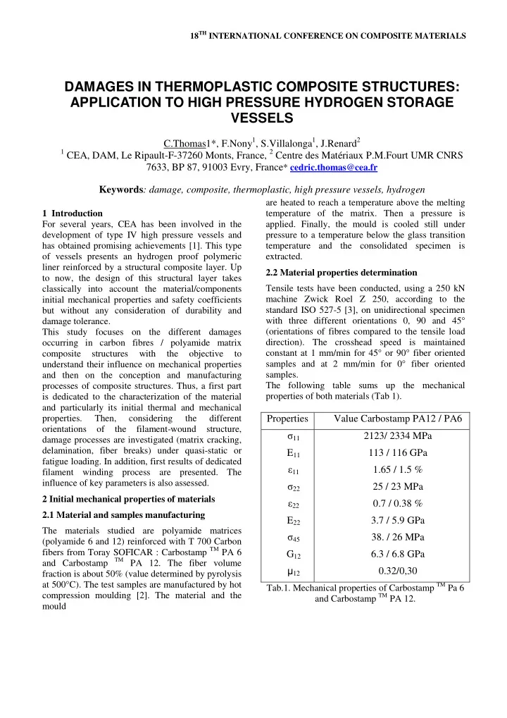 damages in thermoplastic composite structures application
