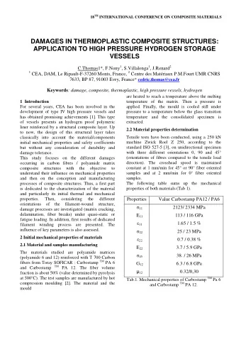 DAMAGES IN THERMOPLASTIC COMPOSITE STRUCTURES:  APPLICATION TO HIGH PRESSURE HYDROGEN STORAGE