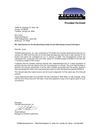 Provided Via Email  19000 W. Highway 72, Suite 100  Arvada, CO 80007  Tuesday, January 24, 2006