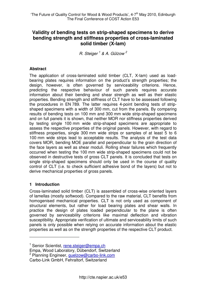 validity of bending tests on strip shaped specimens to