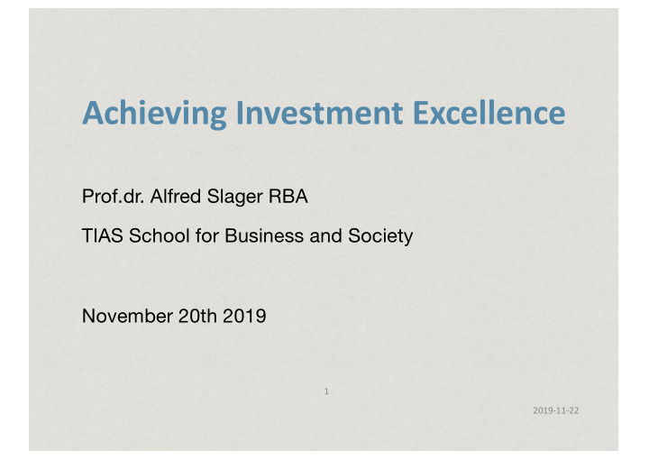 achieving investment excellence