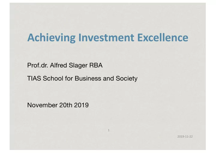 achieving investment excellence