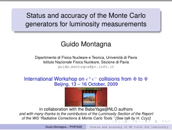Status and accuracy of the Monte Carlo  generators for luminosity measurements  Guido Montagna