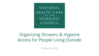 Organizing Showers &amp; Hygiene  Access for People Living Outside  October 9, 2020  HRSA