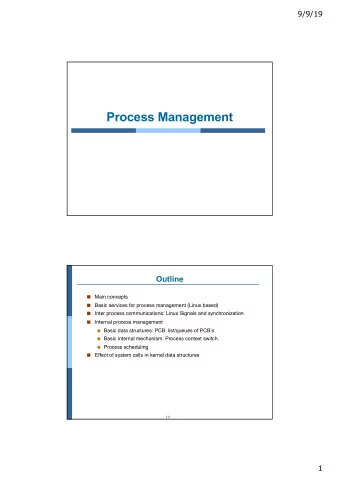 Process Management  Outline    Main concepts  Basic services for process management (Linux