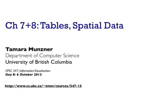 Ch 7+8: Tables, Spatial Data  Tamara Munzner  Department of Computer Science  University of British