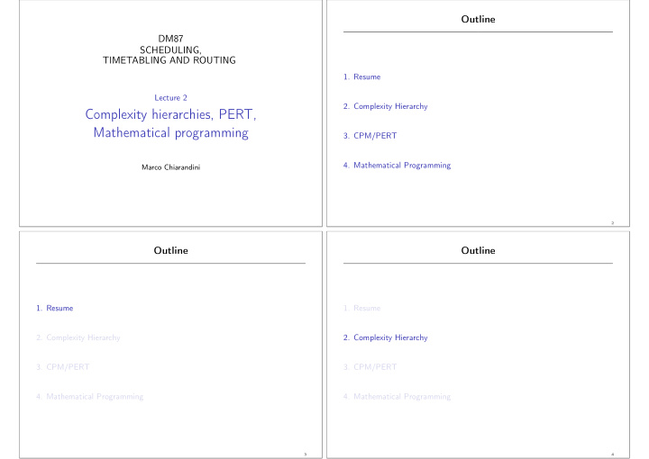 complexity hierarchies pert mathematical programming