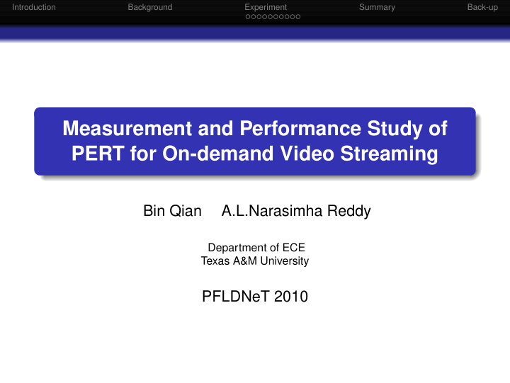 measurement and performance study of pert for on demand