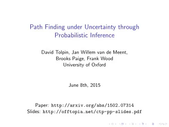 Path Finding under Uncertainty through  Probabilistic Inference  David Tolpin, Jan Willem van de