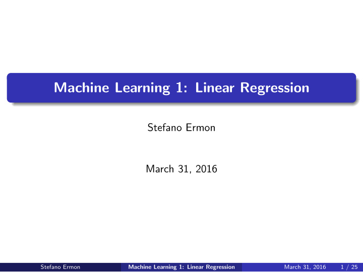 machine learning 1 linear regression