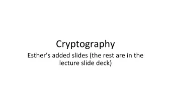 Cryptography  Esthers added slides (the rest are in the  lecture slide deck)  RSA- Rivest Shamir