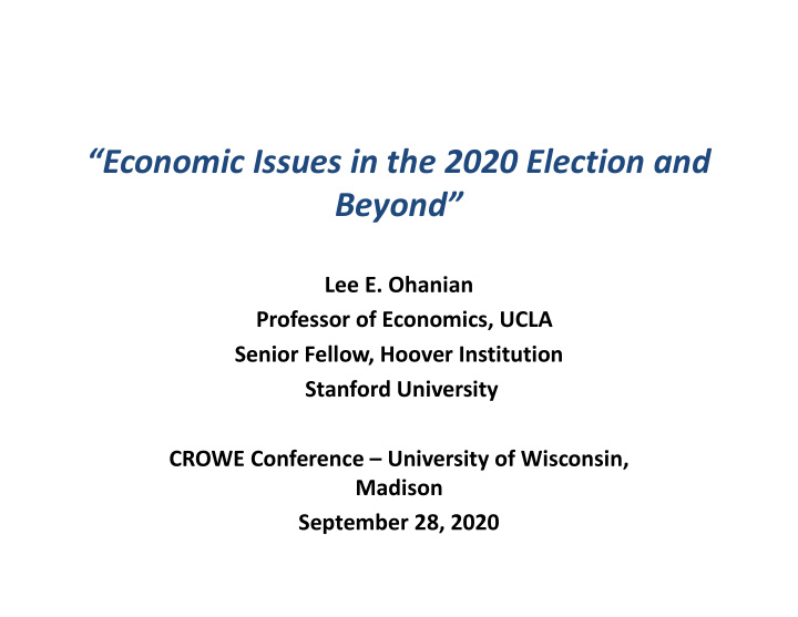 economic issues in the 2020 election and beyond