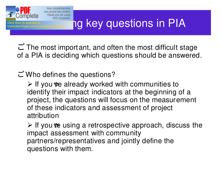 identifying key questions in pia