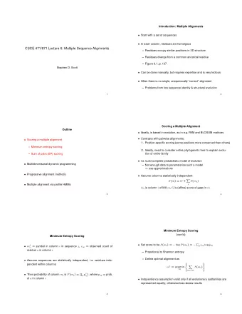 CSCE 471/871 Lecture 6: Multiple Sequence Alignments  Residues occupy similar positions in 3D