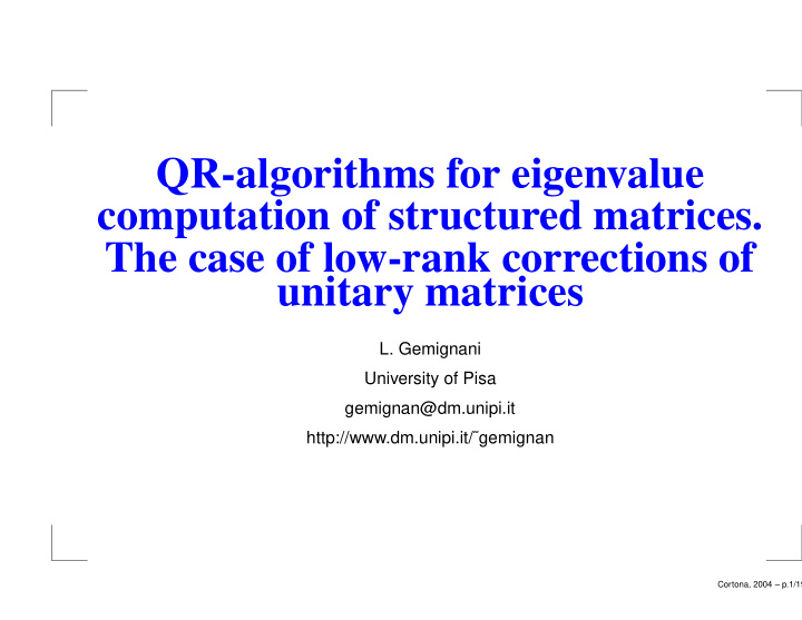 qr algorithms for eigenvalue computation of structured