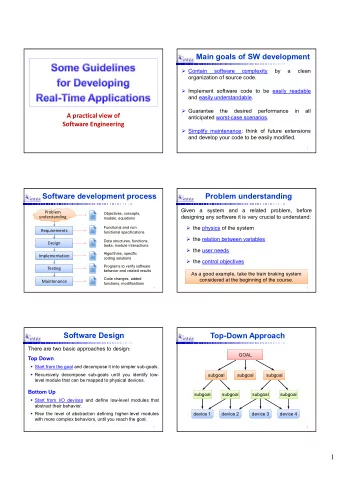 Main goals of SW development  Contain  software  complexity  by  a  clean  organization of