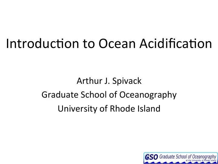 introduc on to ocean acidifica on
