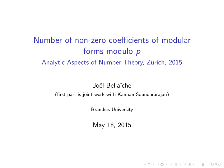 number of non zero coefficients of modular forms modulo p