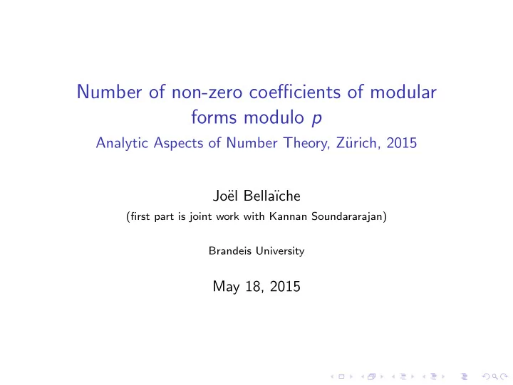 number of non zero coefficients of modular forms modulo p