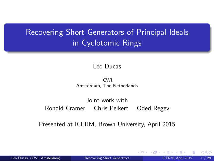 recovering short generators of principal ideals in
