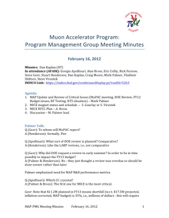 Muon  Accelerator  Program:  Program  Management  Group  Meeting  Minutes
