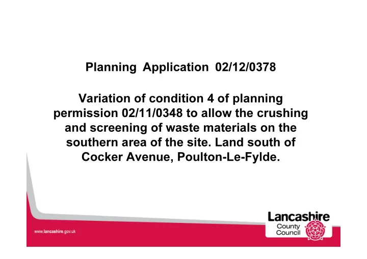 planning application 02 12 0378 variation of condition 4