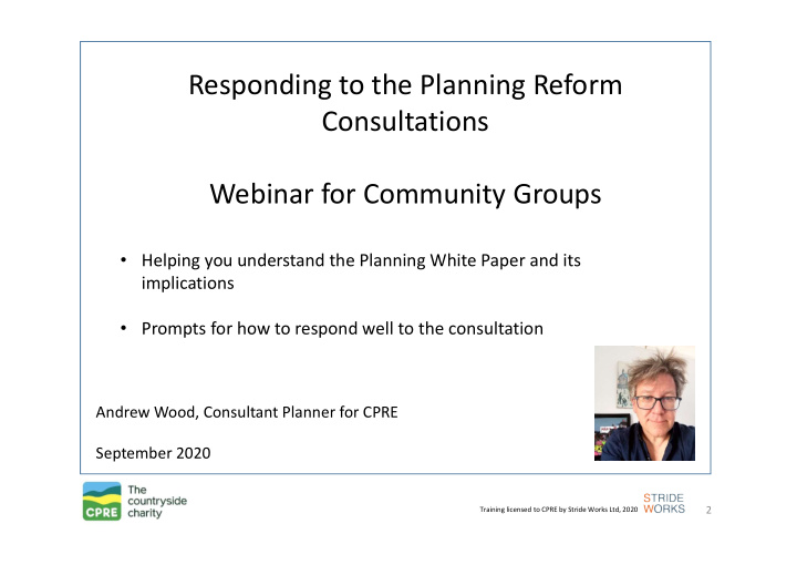 responding to the planning reform consultations webinar