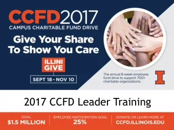 2017 CCFD Leader Training  CCFD Leader Training Agenda  Welcome and Introductions
