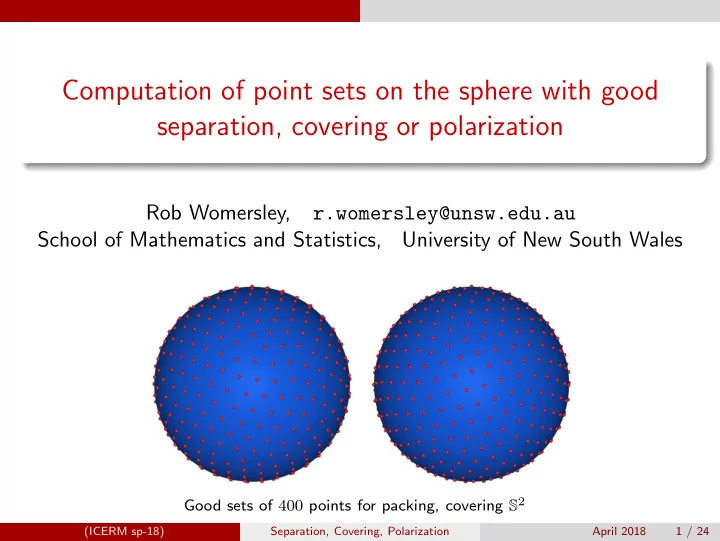 computation of point sets on the sphere with good