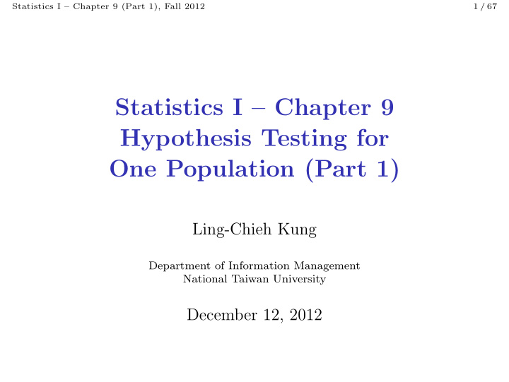 statistics i chapter 9 hypothesis testing for one