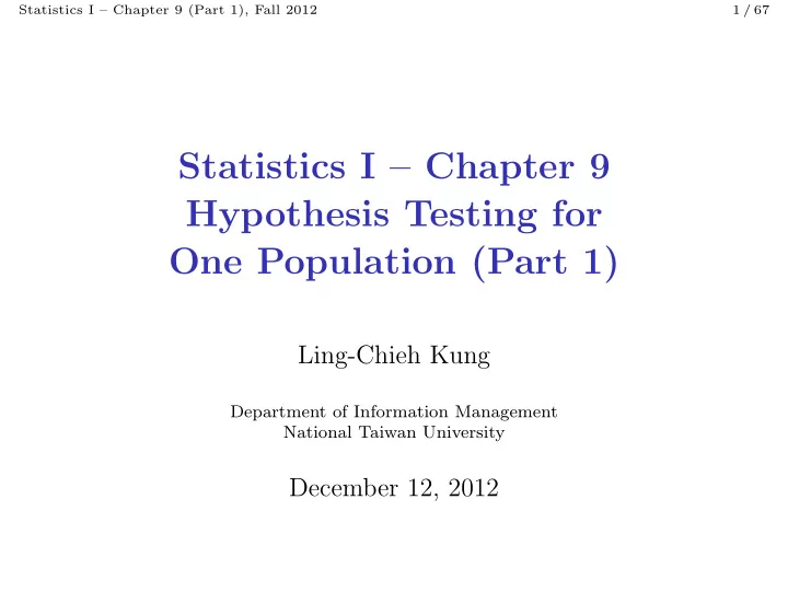 statistics i chapter 9 hypothesis testing for one