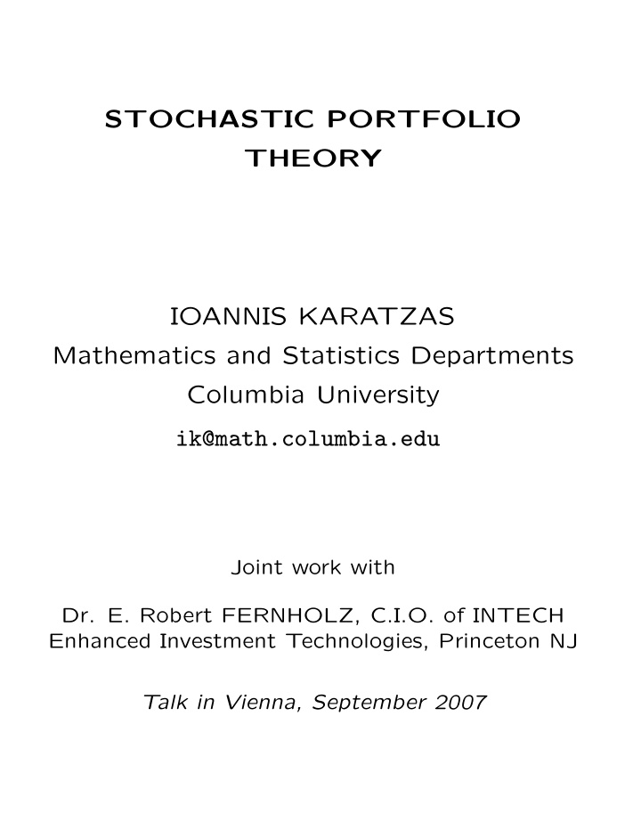 stochastic portfolio theory ioannis karatzas mathematics