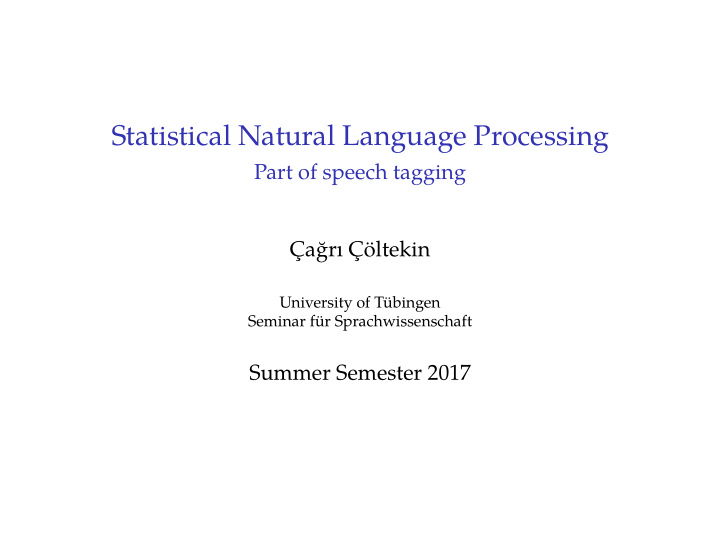 statistical natural language processing