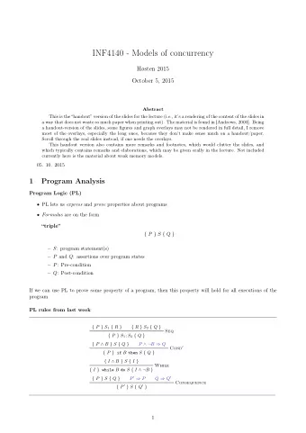 INF4140 - Models of concurrency  Hsten 2015  October 5, 2015  Abstract  This is the handout