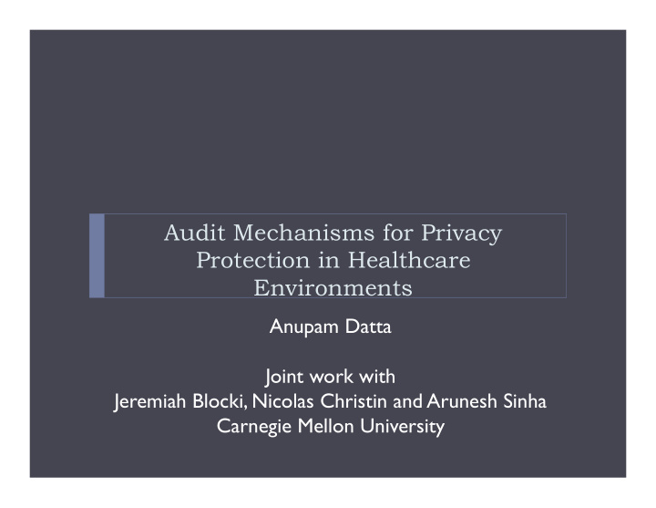 audit mechanisms for privacy protection in healthcare