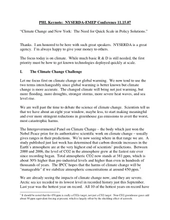 PHL Keynote:  NYSERDA-EMEP Conference 11.15.07  Climate Change and New York:  The Need for Quick
