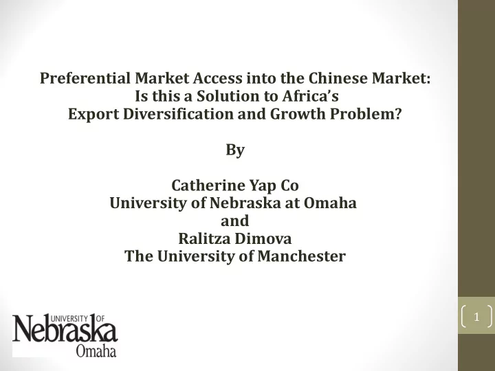 preferential market access into the chinese market is