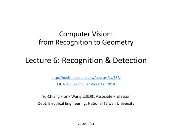 lecture 6 recognition detection