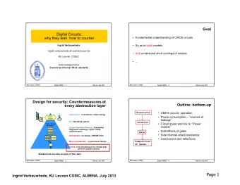 Page 1  Ingrid Verbauwhede, KU Leuven COSIC, ALBENA, July 2013  Outline  Transistor  CMOS