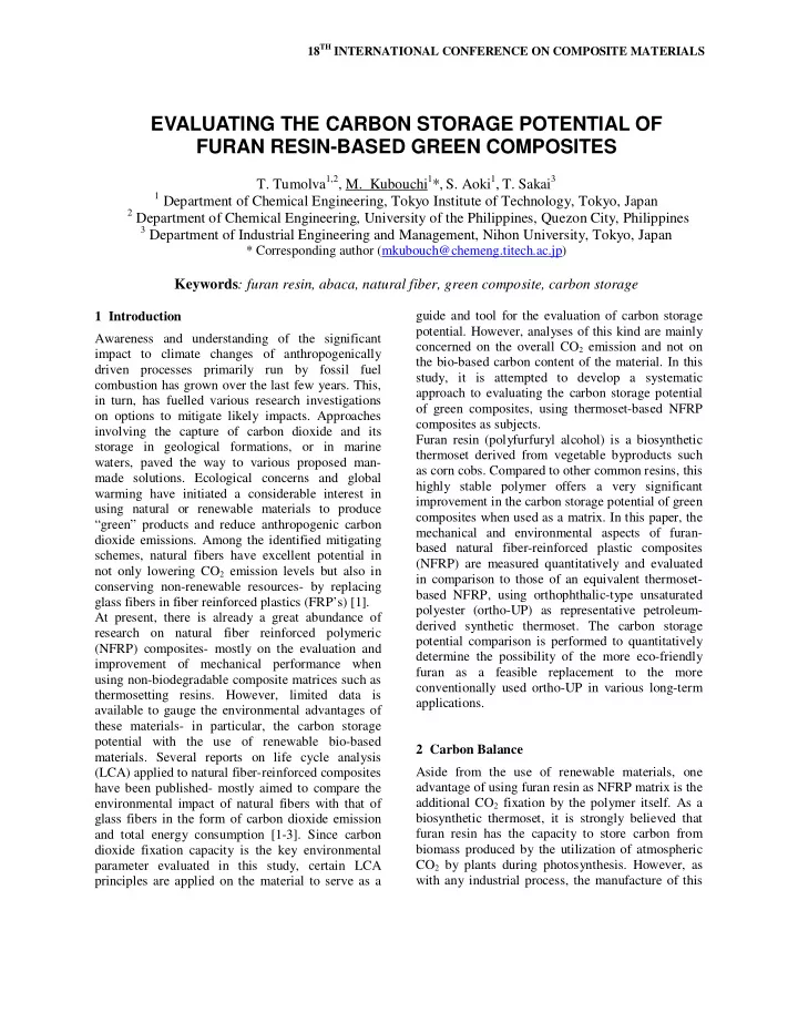 evaluating the carbon storage potential of furan resin