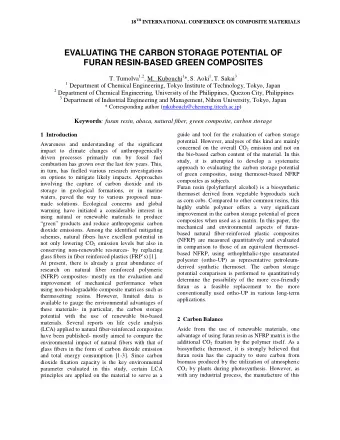 EVALUATING THE CARBON STORAGE POTENTIAL OF  FURAN RESIN-BASED GREEN COMPOSITES T. Tumolva 1,2 , M.