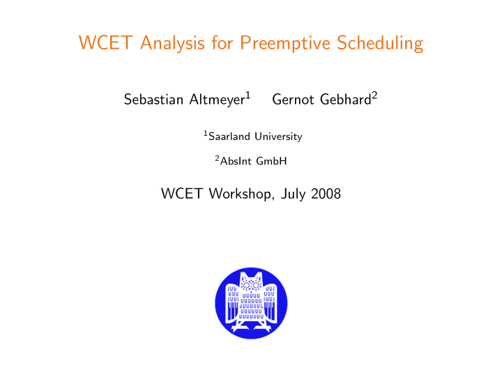 wcet analysis for preemptive scheduling