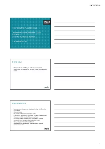 29/ 01/ 2018  THE FORWARD PLAN FOR NALC  HAMPSHIRE ASSOCIATION OF LOCAL  COUNCILS  Councillor Sue