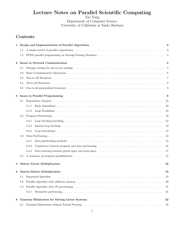lecture notes on parallel scientific computing